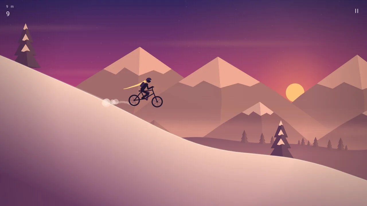 Riding down a mountain at sunset