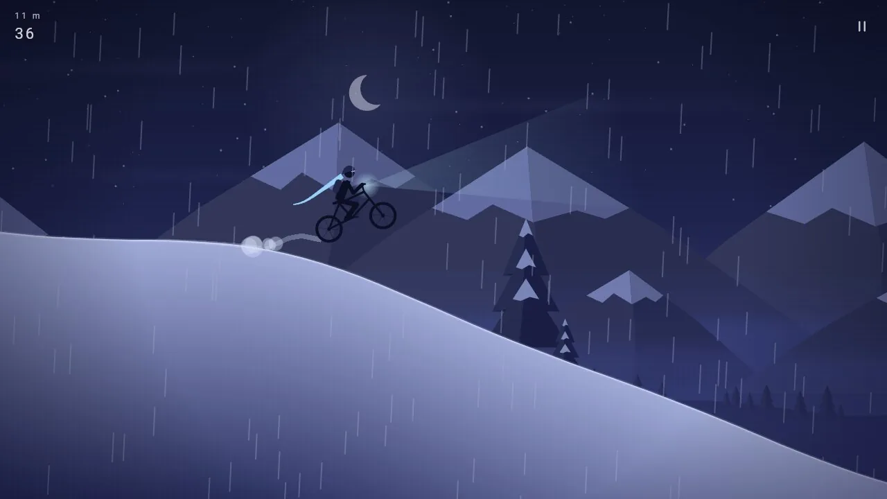 Night ride in the rain with moon and headlight