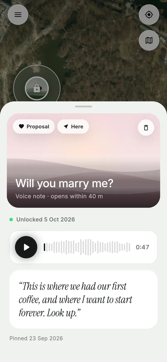 An unlocked voice note with its message