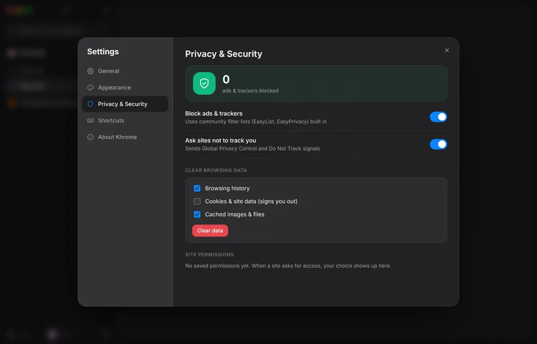 Privacy settings with the tracker counter