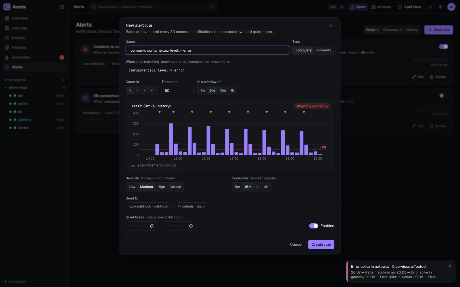 Alert rule builder