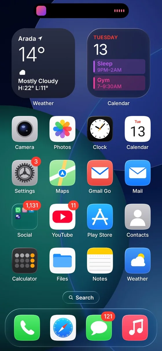 Home screen with music in the island