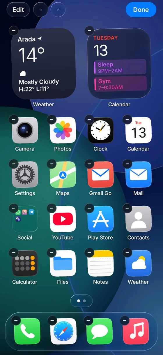Editing the home screen