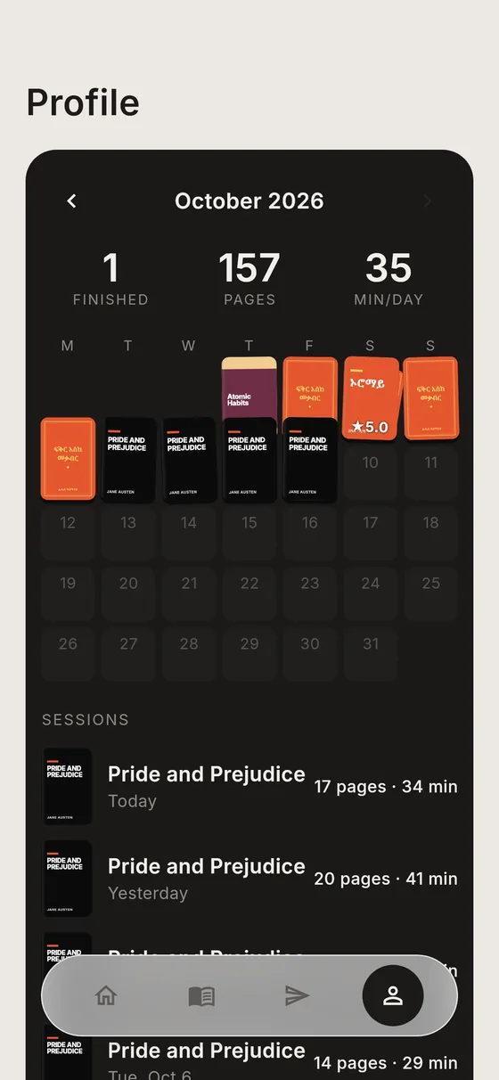 Reading calendar with covers of what you read each day