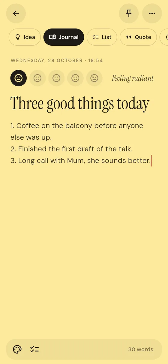 Writing a journal entry with a mood