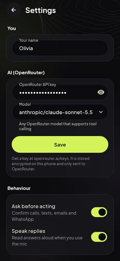 Choose the AI model and how Nova behaves