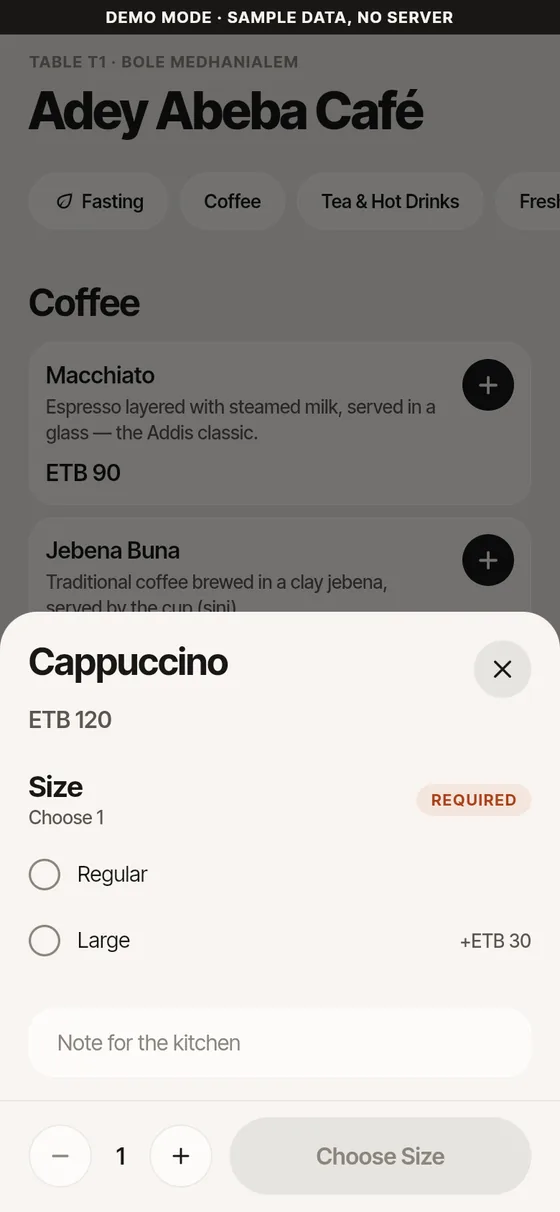 Adding an item with its options