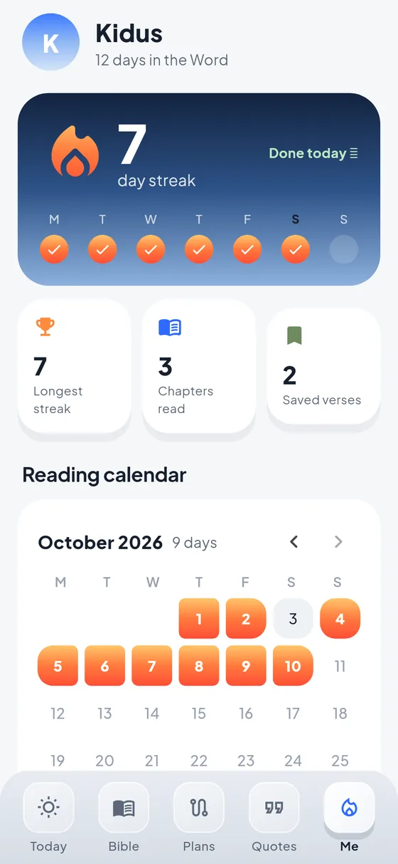 Your streak and reading calendar